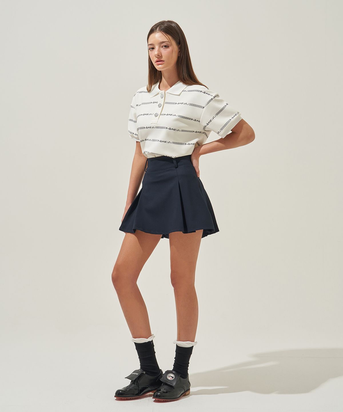 칸디니(KANDINI) 아이보리 로고 박시 폴로셔츠 (Unisex)