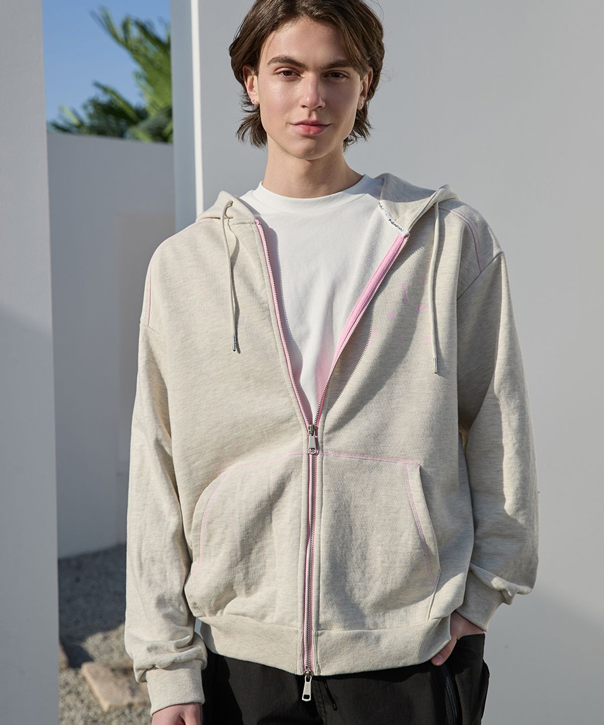칸디니(KANDINI) 그레이(오트밀) 스티치 후드 집업 (Unisex)