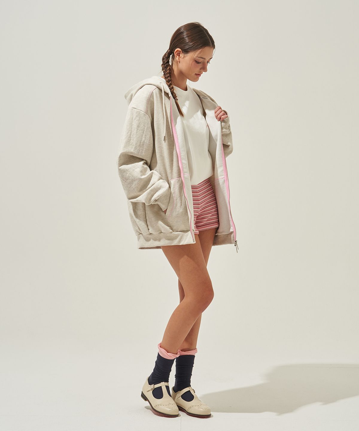 칸디니(KANDINI) 그레이(오트밀) 스티치 후드 집업 (Unisex)