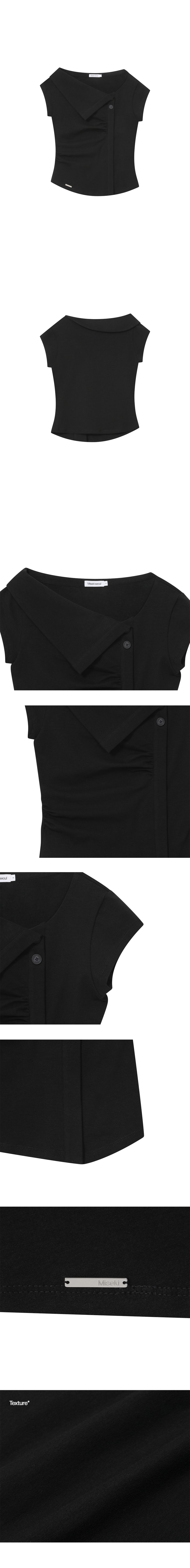 MUSINSA | MISEKI SEOUL Folding collar shirring top BLACK