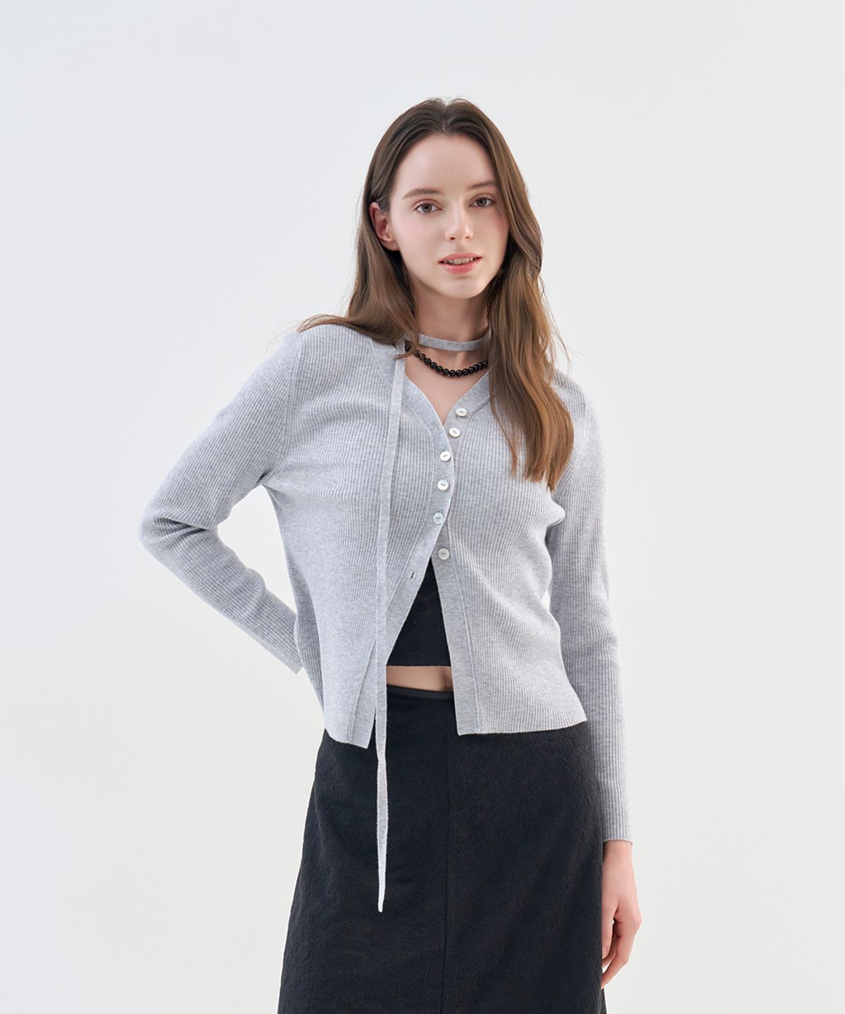 아코디코(ACODICO) 모달 멜란지 스트랩 가디건