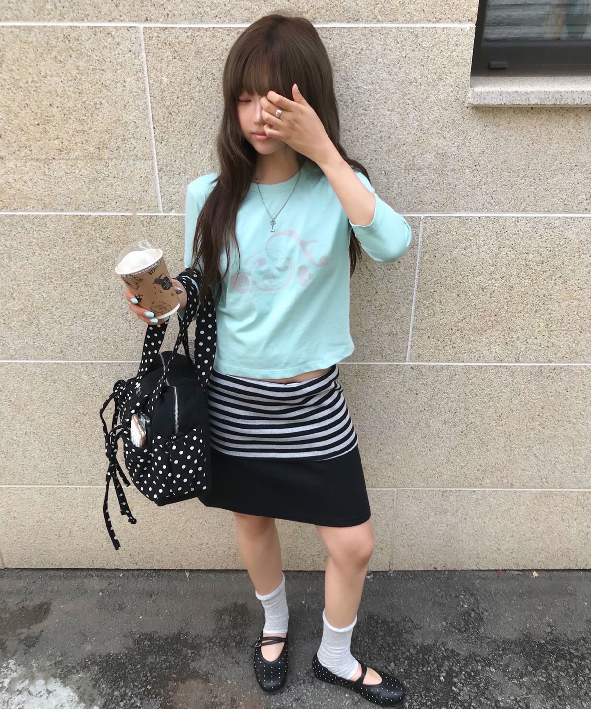 라이라이(LYELYE) Drift flow 3/4 sleeve tee (mint)