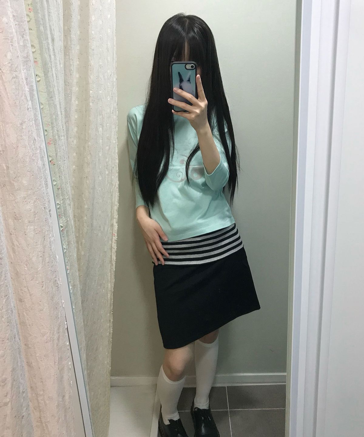 라이라이(LYELYE) Folded colorblock skirt (black)