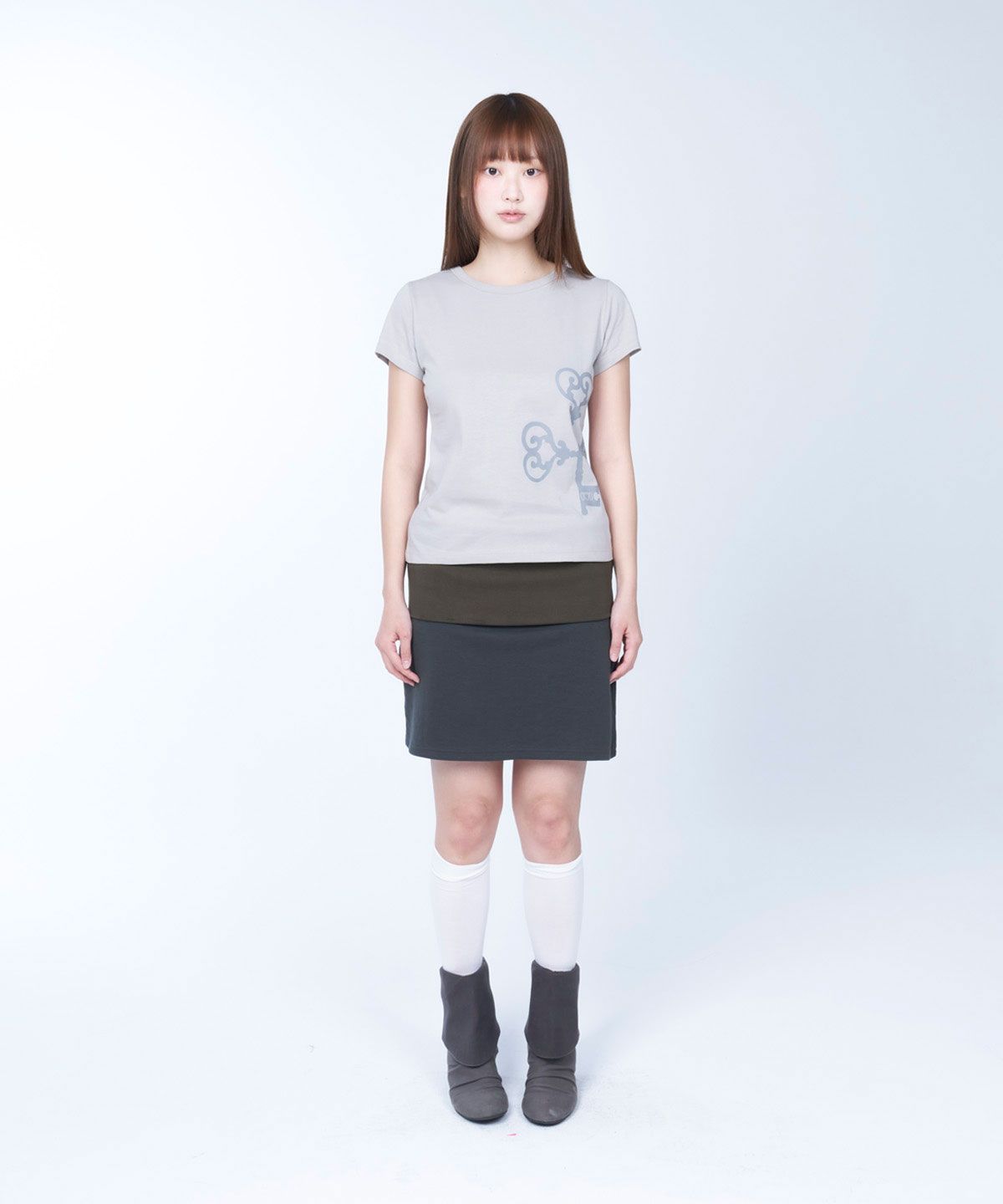 라이라이(LYELYE) Folded colorblock skirt (charcoal)