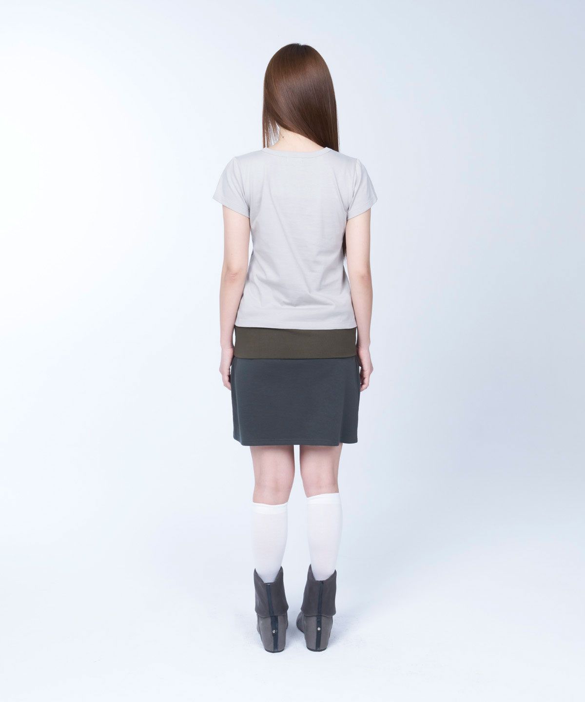 라이라이(LYELYE) Folded colorblock skirt (charcoal)