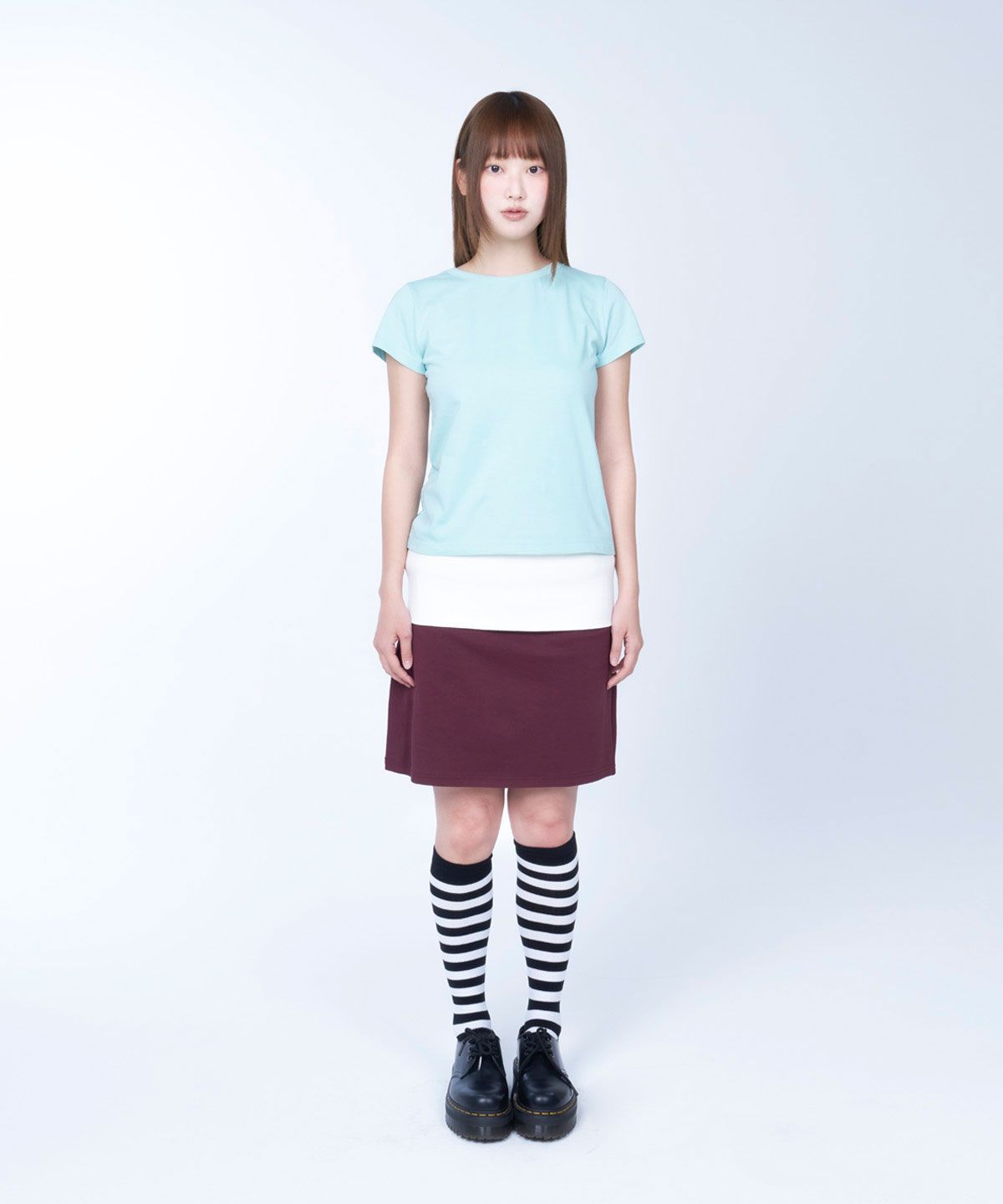 라이라이(LYELYE) Folded colorblock skirt (wine)