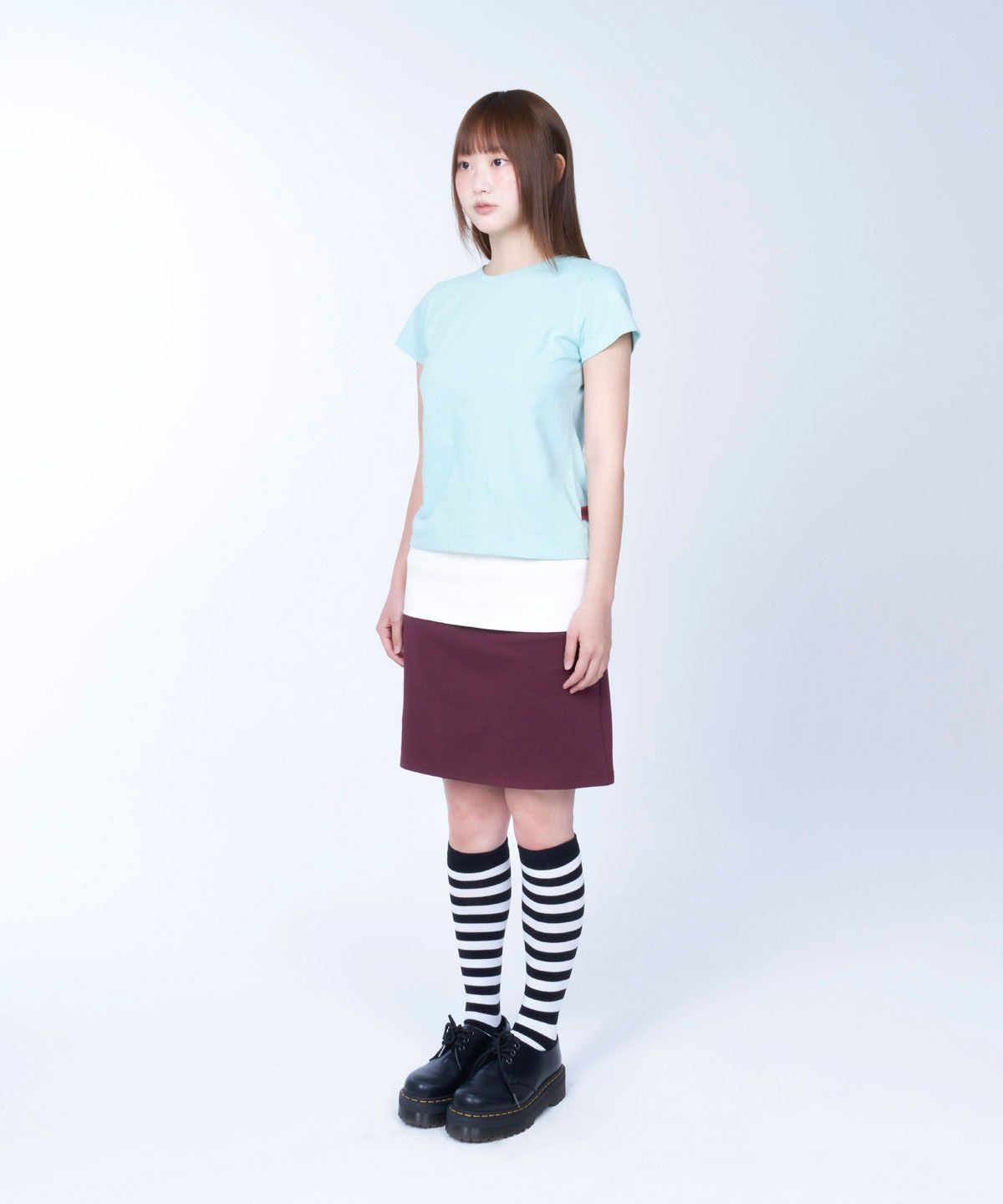 라이라이(LYELYE) Folded colorblock skirt (wine)