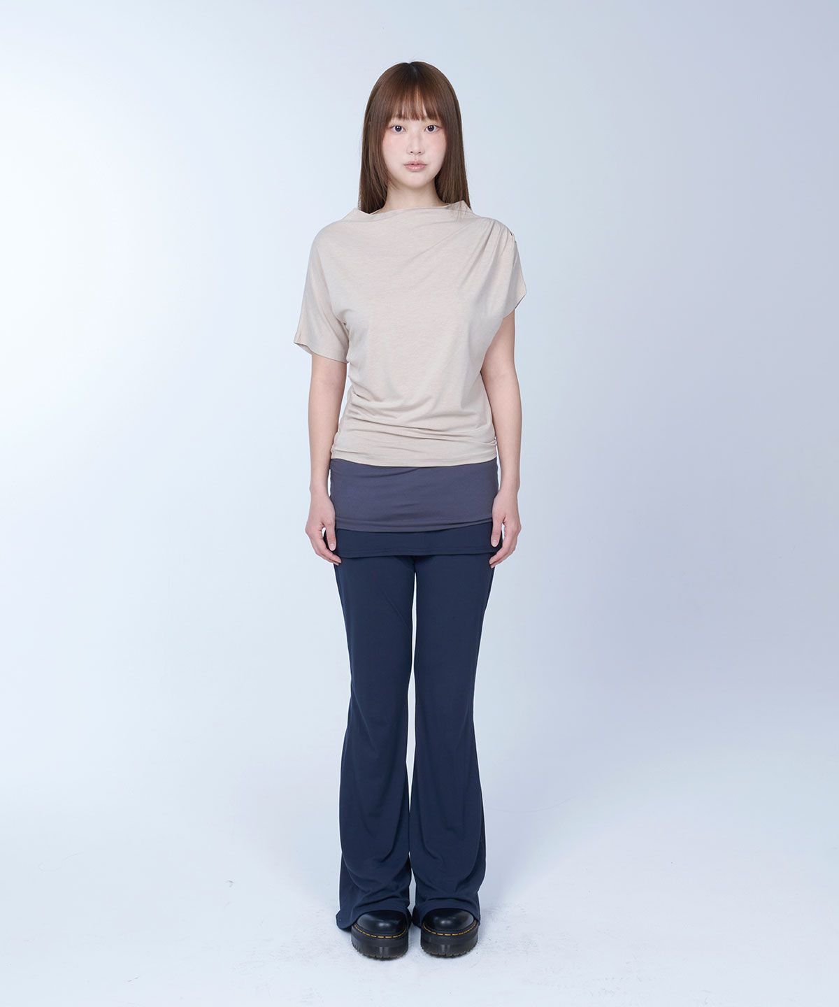 라이라이(LYELYE) Folded colorblock skirtpants (navy)