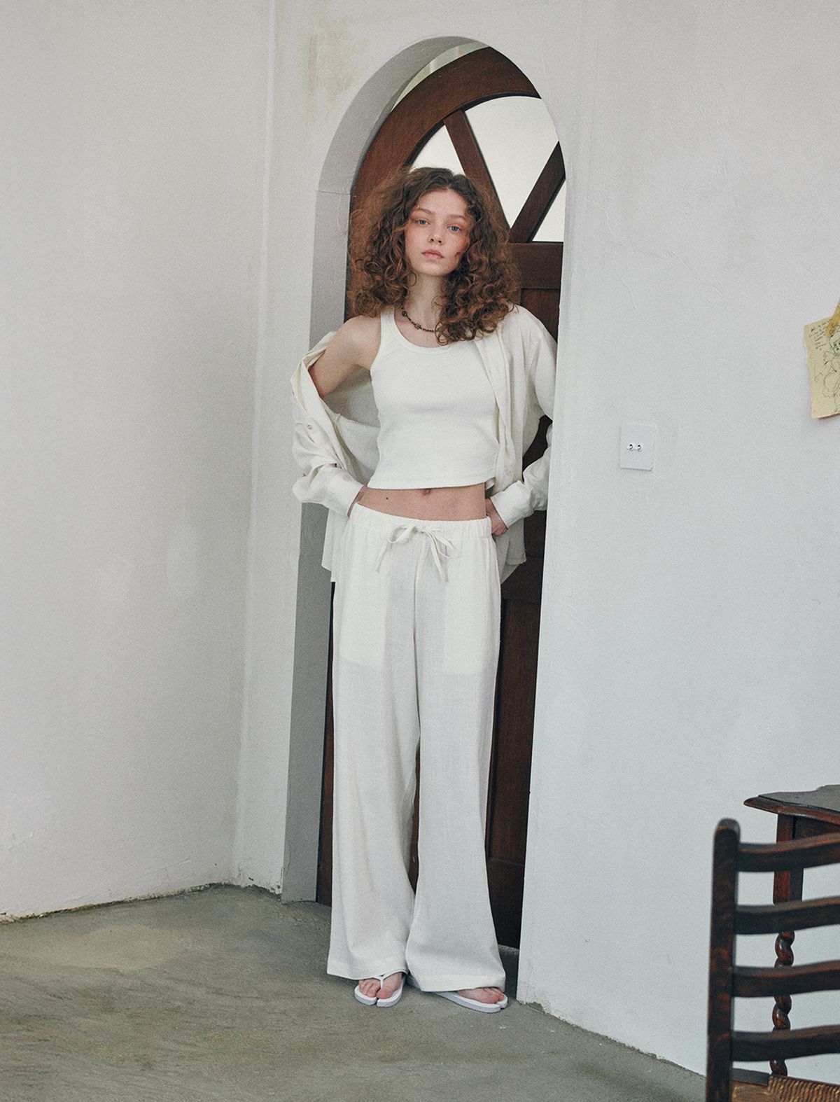 플랫웨이브 인 서울(FLATWAVE IN SEOUL) Loen Linen Longsleeve Shirt Wide Pants Set Ivory