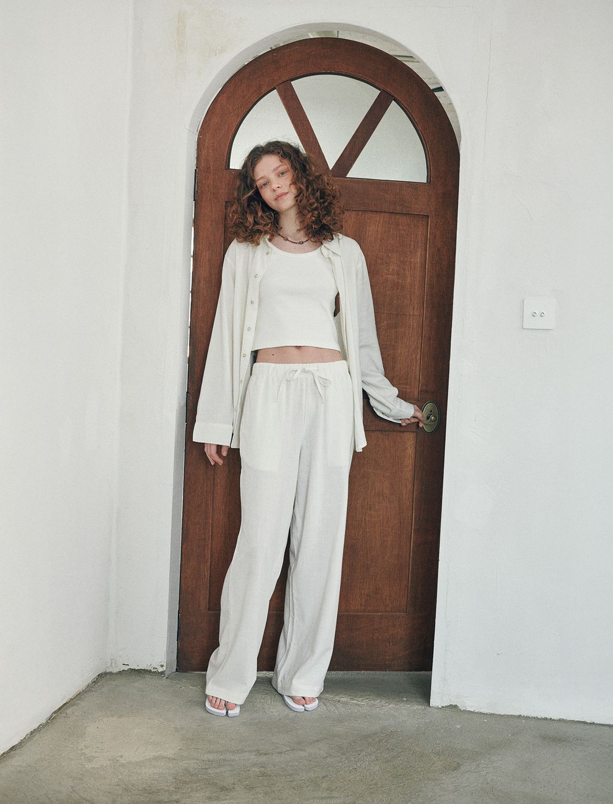 플랫웨이브 인 서울(FLATWAVE IN SEOUL) Loen Linen Longsleeve Shirt Wide Pants Set Ivory