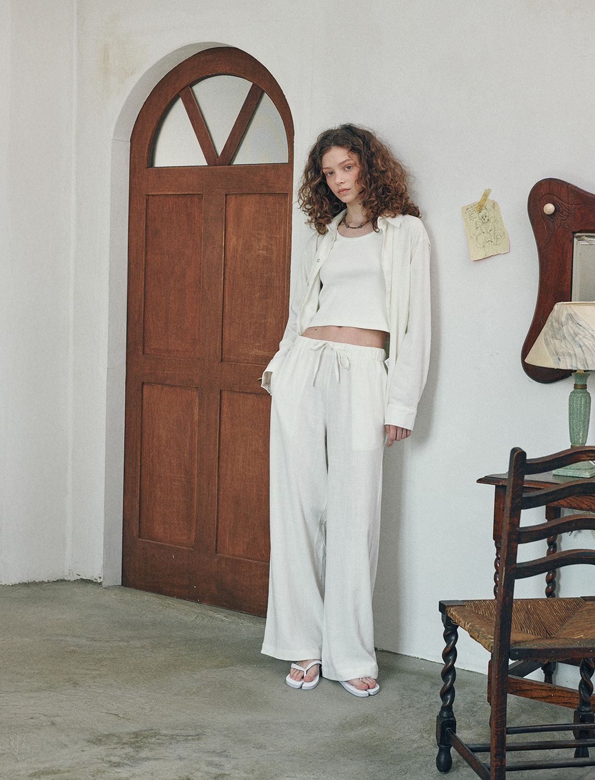 플랫웨이브 인 서울(FLATWAVE IN SEOUL) Loen Linen Longsleeve Shirt Wide Pants Set Ivory