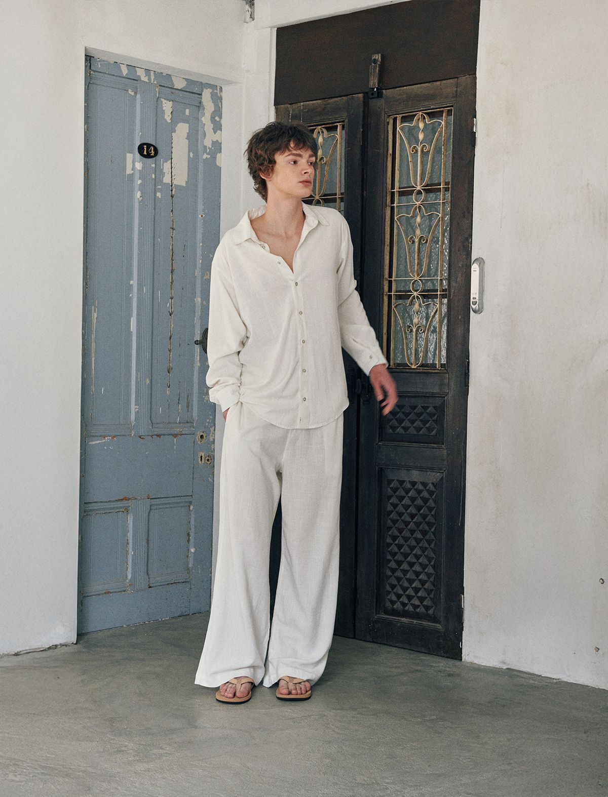 플랫웨이브 인 서울(FLATWAVE IN SEOUL) Loen Linen Longsleeve Shirt Wide Pants Set Ivory