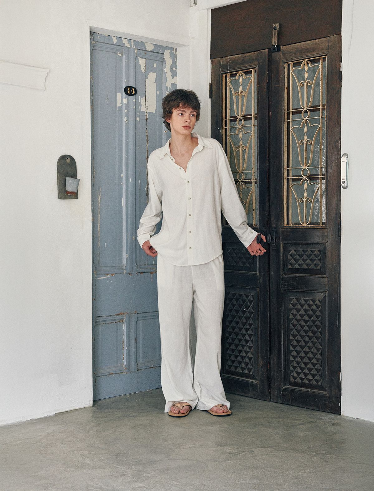 플랫웨이브 인 서울(FLATWAVE IN SEOUL) Loen Linen Longsleeve Shirt Wide Pants Set Ivory