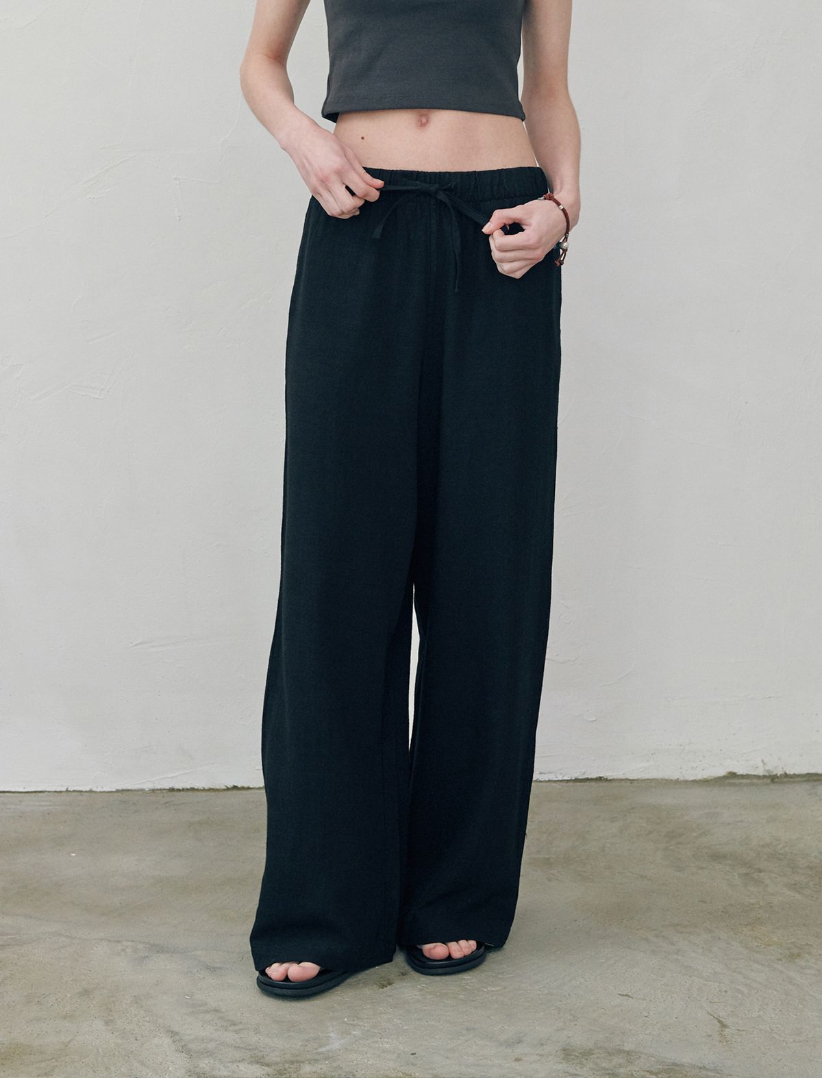 플랫웨이브 인 서울(FLATWAVE IN SEOUL) Loen Linen Wide Pants Black