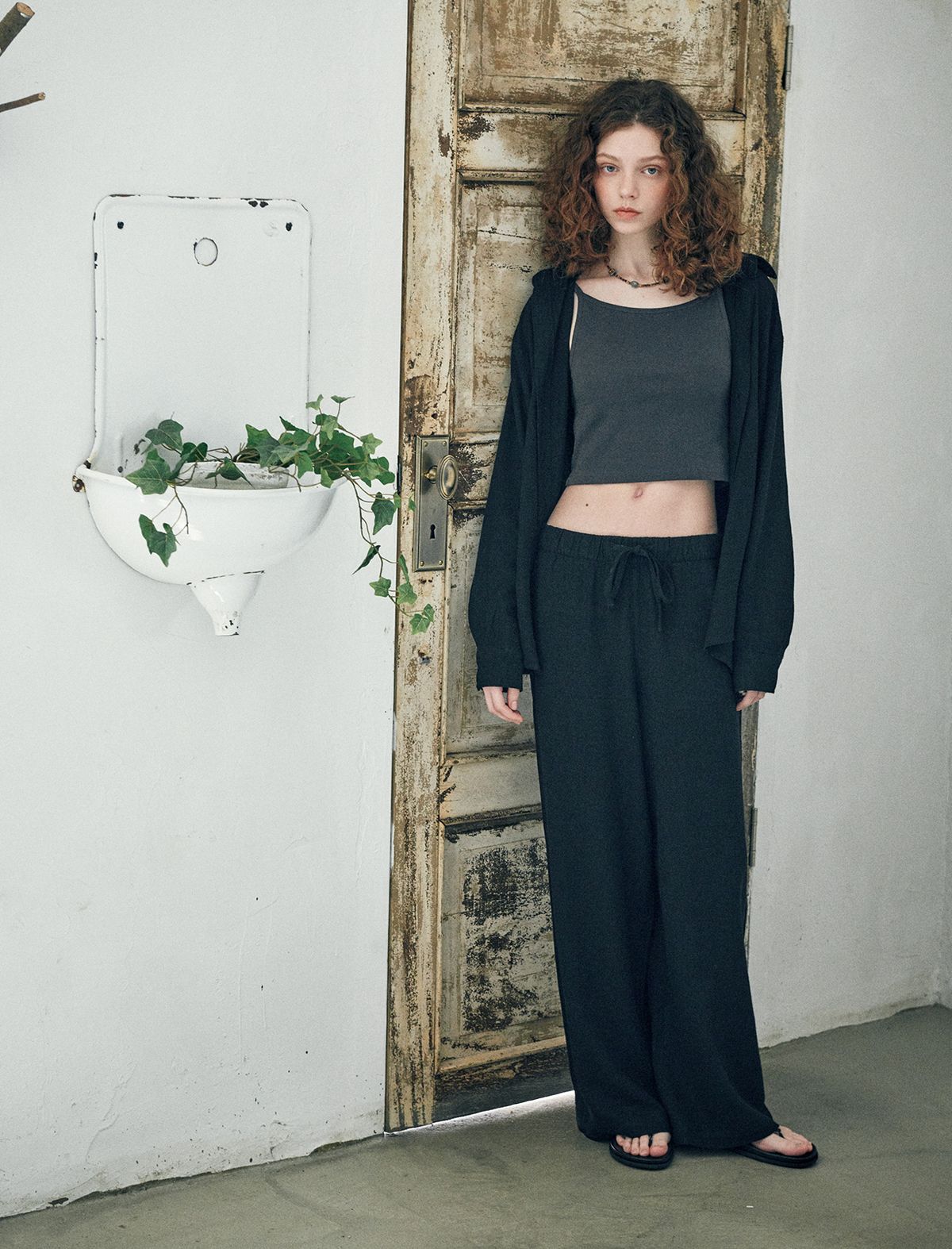 플랫웨이브 인 서울(FLATWAVE IN SEOUL) Loen Linen Wide Pants Black