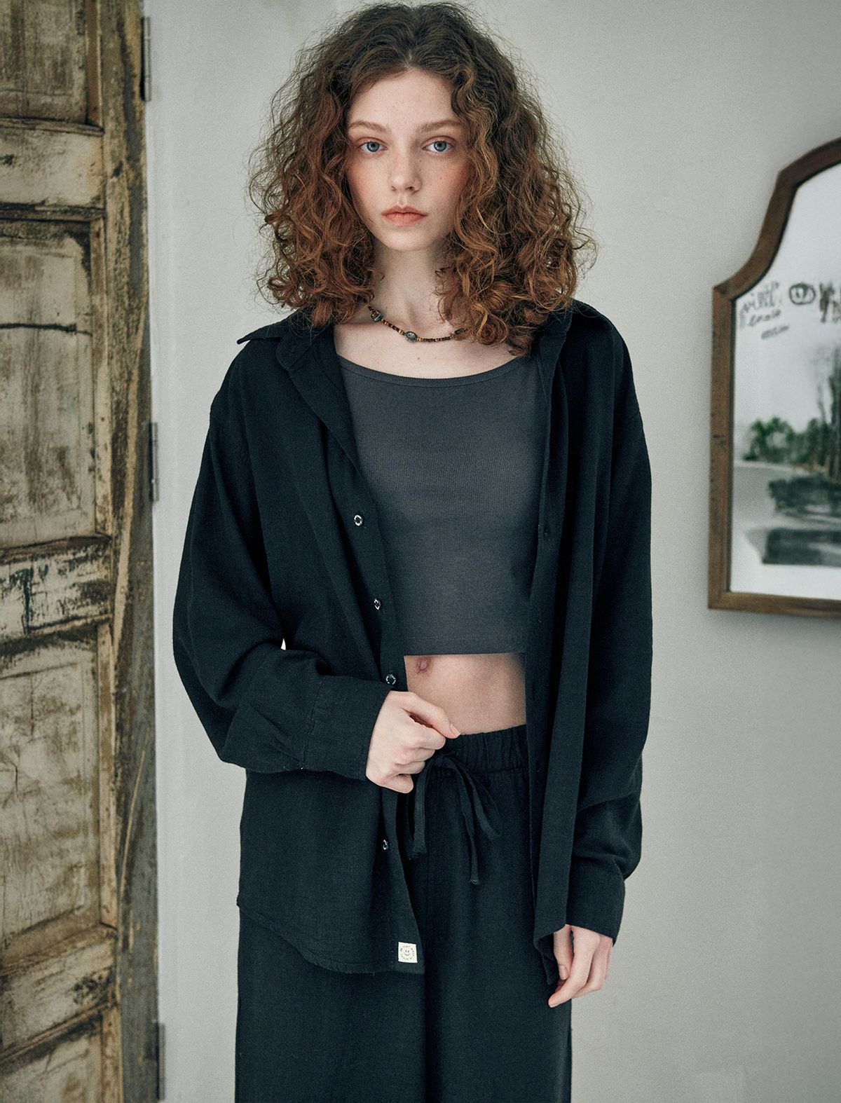 플랫웨이브 인 서울(FLATWAVE IN SEOUL) Loen Linen Longsleeve Shirt Black