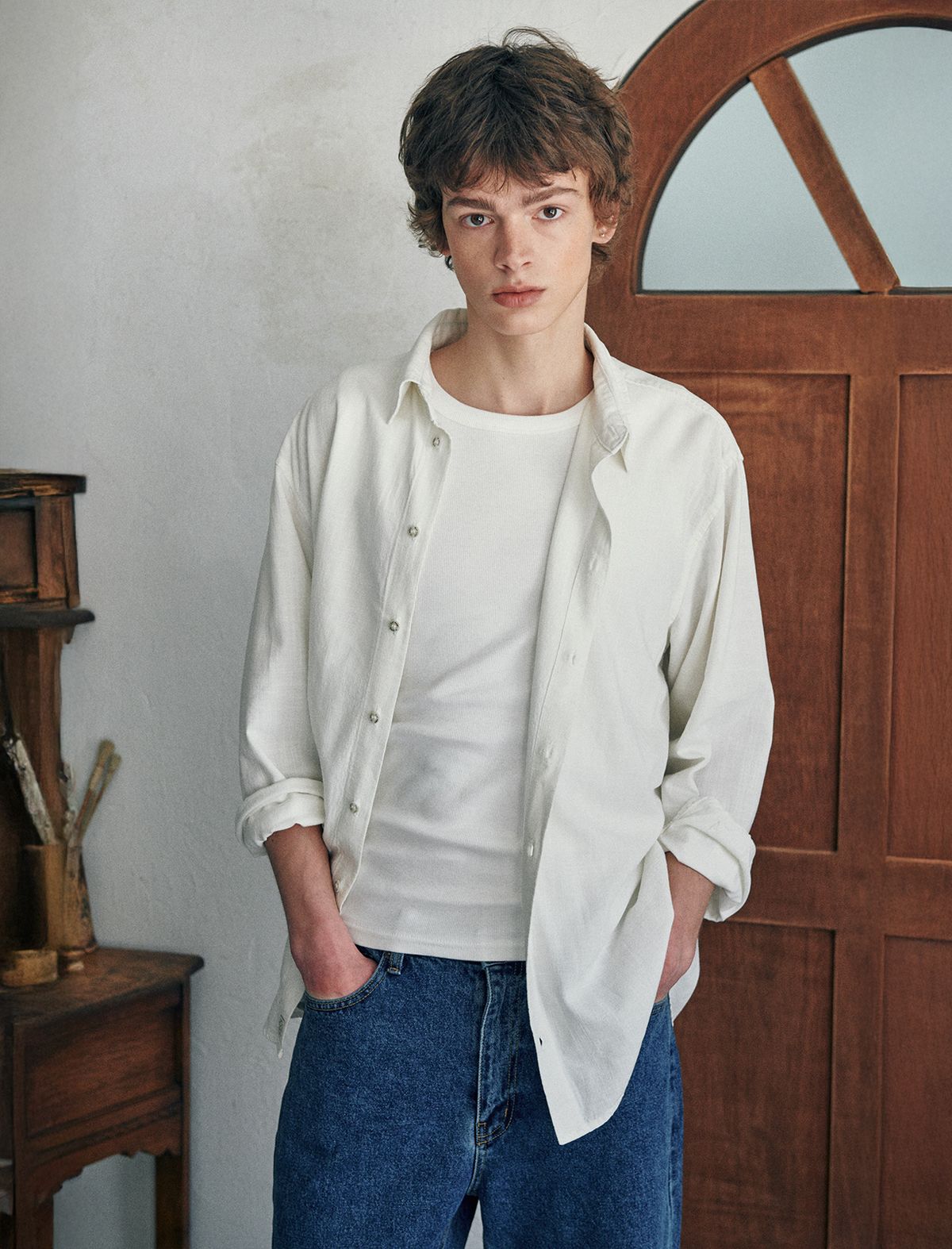 플랫웨이브 인 서울(FLATWAVE IN SEOUL) Loen Linen Longsleeve Shirt Ivory