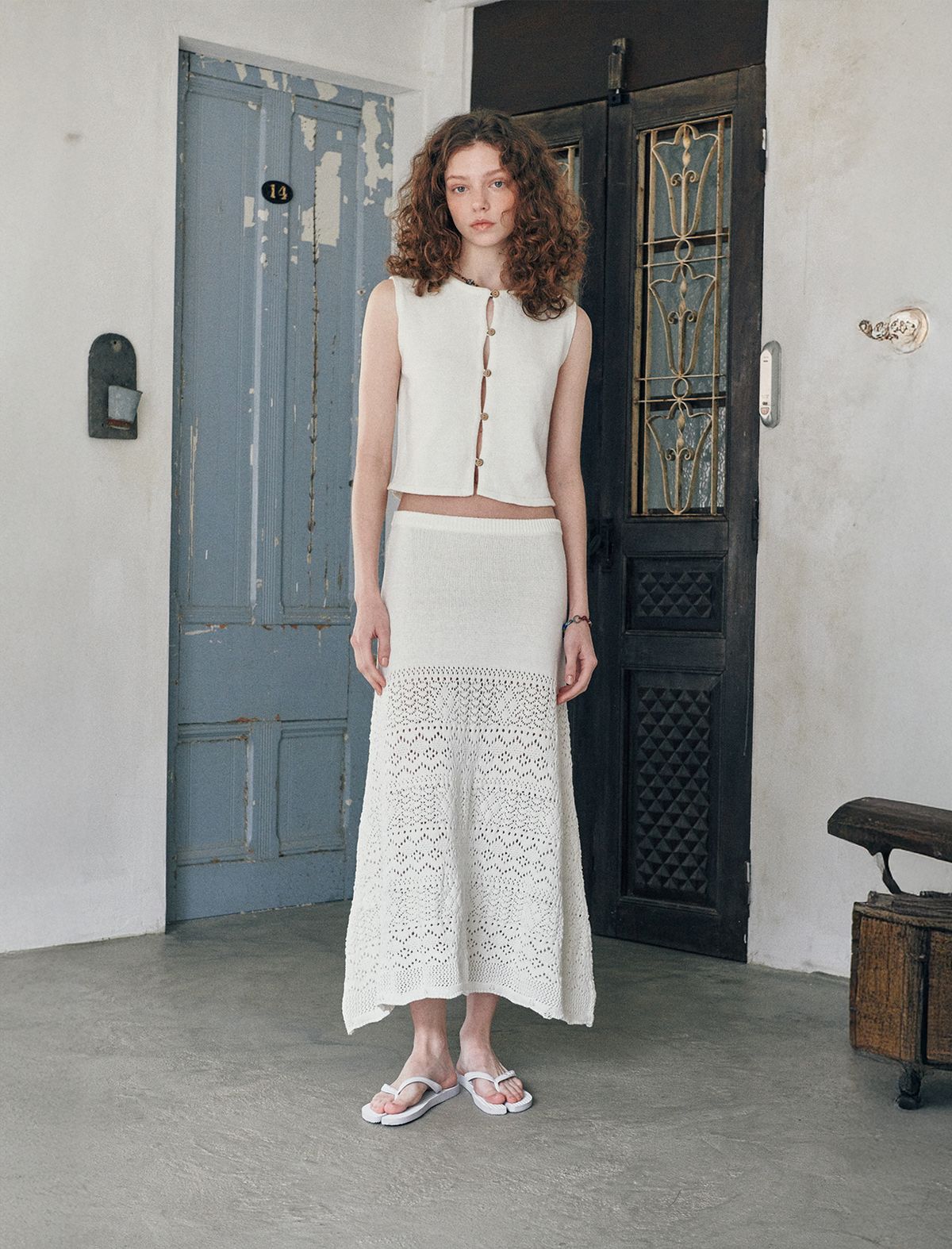 플랫웨이브 인 서울(FLATWAVE IN SEOUL) Ella Knit Crochet Long Skirt White