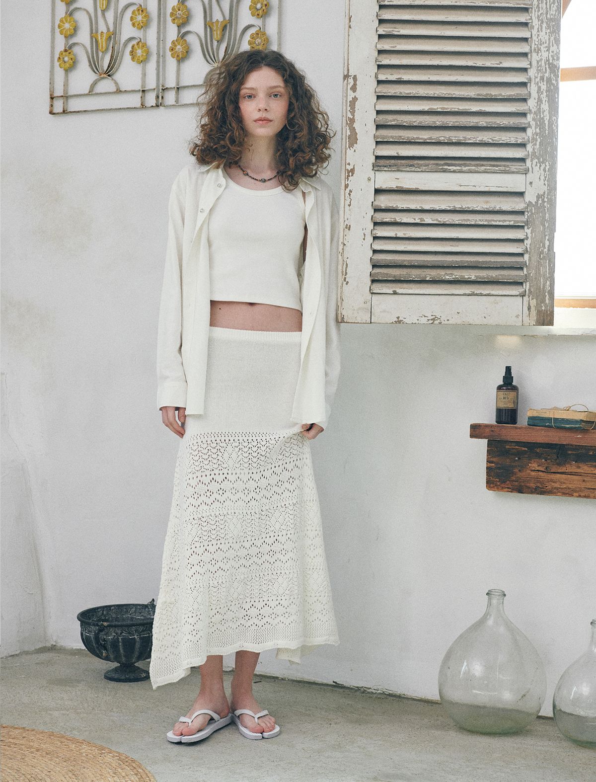 플랫웨이브 인 서울(FLATWAVE IN SEOUL) Ella Knit Crochet Long Skirt White