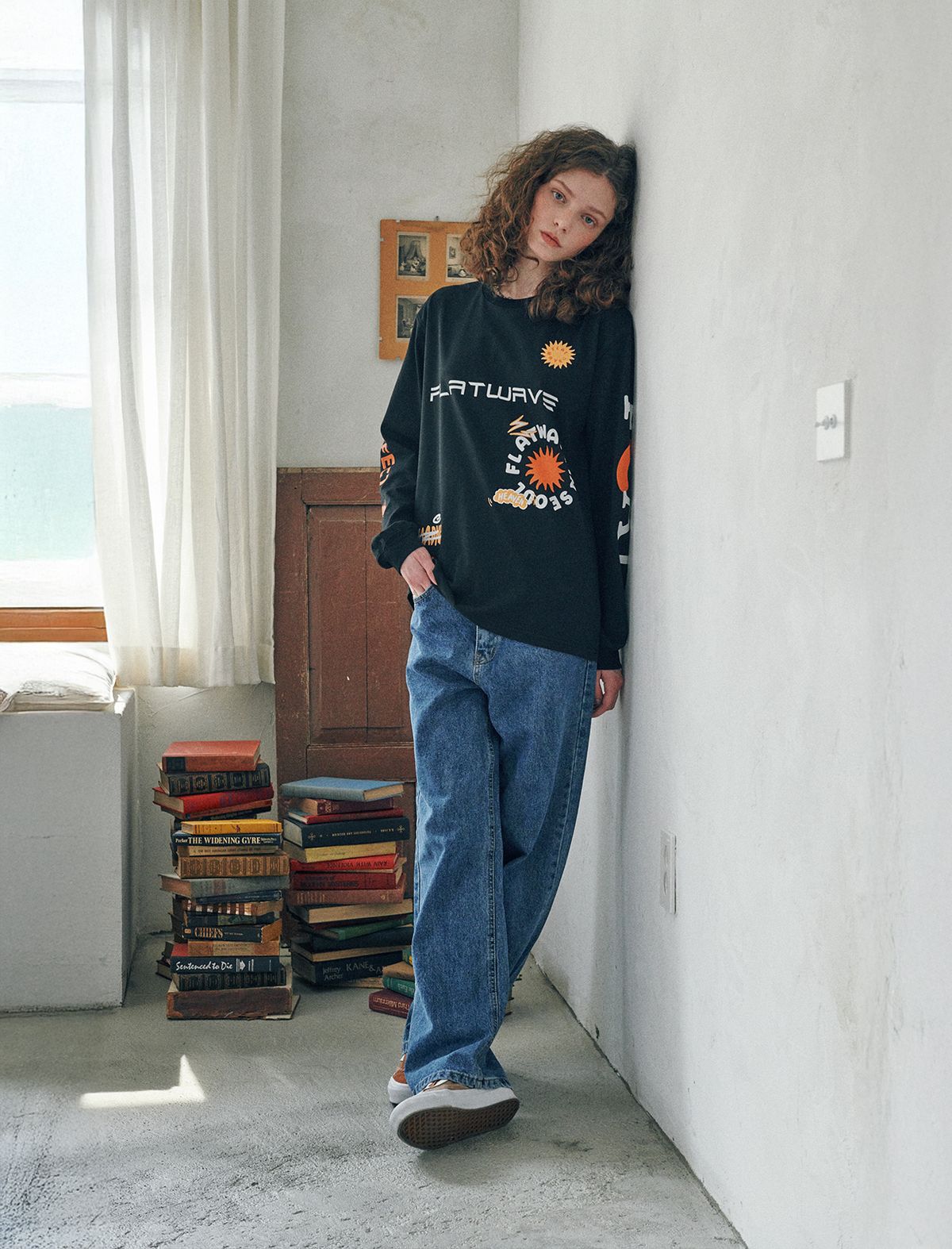 플랫웨이브 인 서울(FLATWAVE IN SEOUL) Elva Print Longsleeve T-Shirt Black