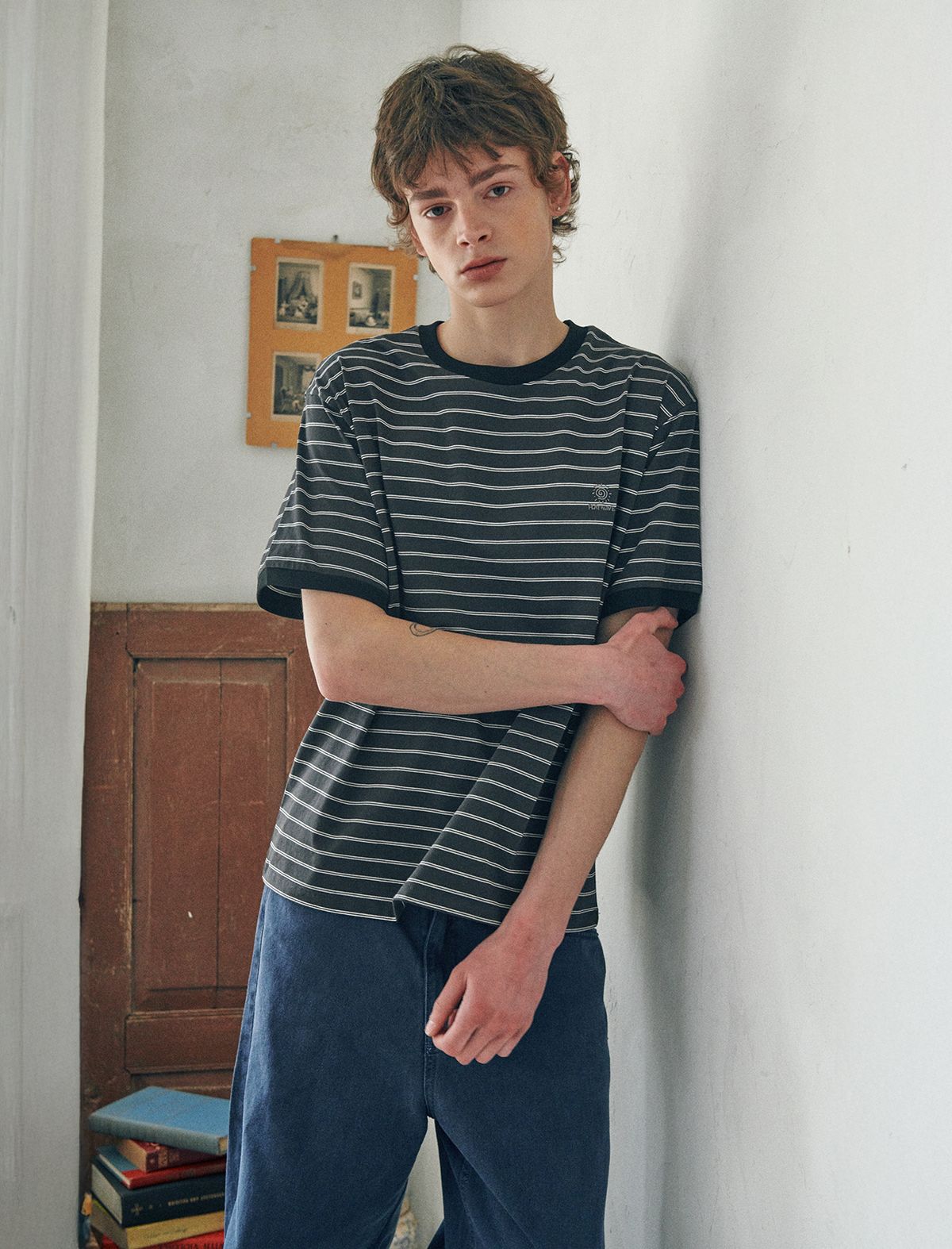 플랫웨이브 인 서울(FLATWAVE IN SEOUL) Loma Stripe Ringer T-Shirts Charcoal