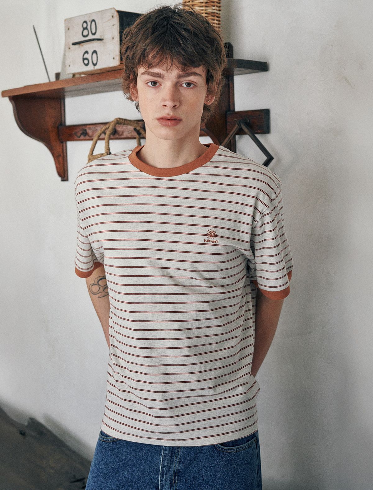 플랫웨이브 인 서울(FLATWAVE IN SEOUL) Loma Stripe Ringer T-Shirts Brown