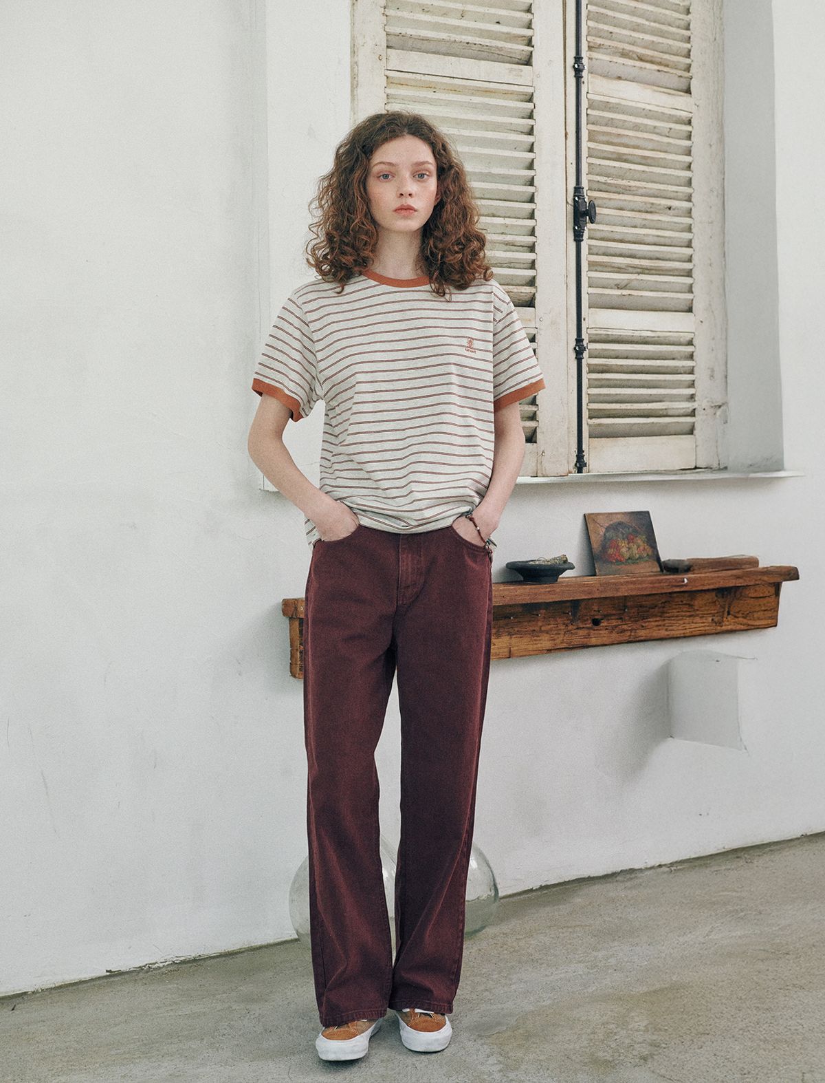 플랫웨이브 인 서울(FLATWAVE IN SEOUL) Loma Stripe Ringer T-Shirts Brown