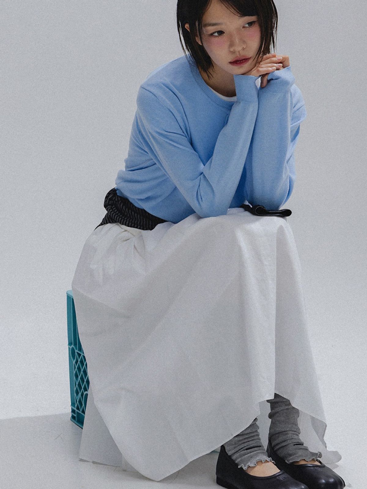 앤하츠(ANNEHEARTS) Crispy Balloon Long Skirt_WHITE