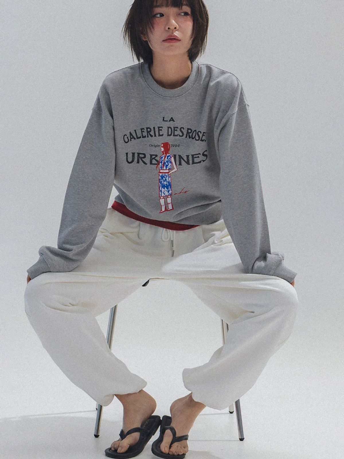 앤하츠(ANNEHEARTS) Diagonal Wide Sweatpants_IVORY