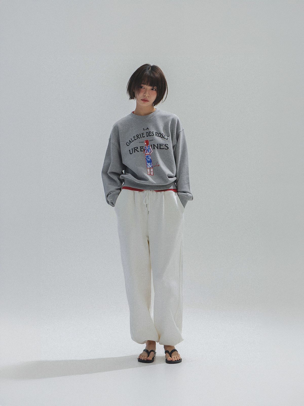 앤하츠(ANNEHEARTS) Diagonal Wide Sweatpants_IVORY