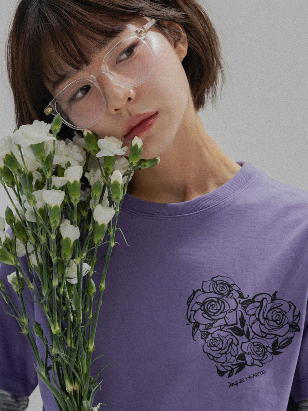 앤하츠(ANNEHEARTS) HeartRose Drawing Tee_PURPLE