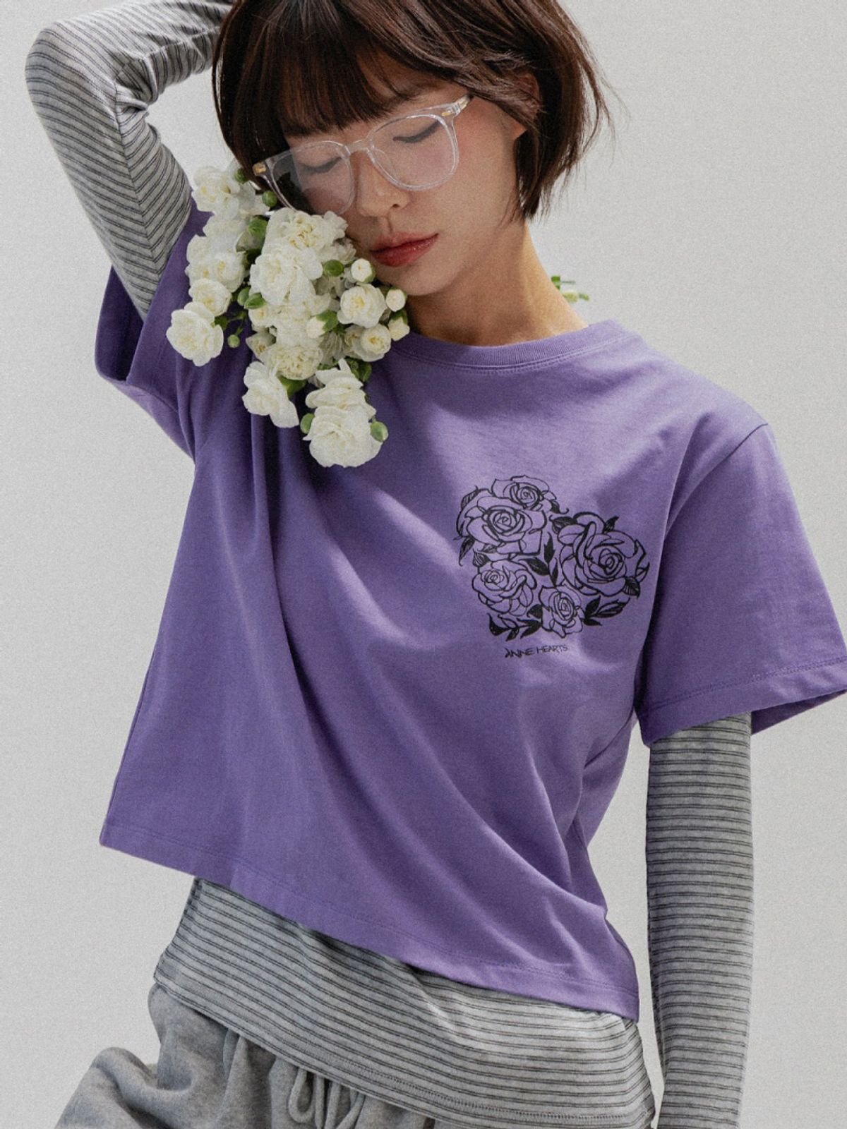 앤하츠(ANNEHEARTS) HeartRose Drawing Tee_PURPLE