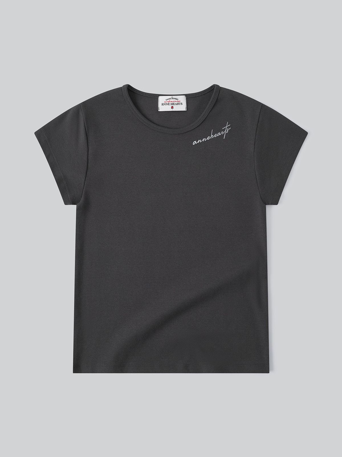 앤하츠(ANNEHEARTS) Slim Modal lettering Tee_CHARCOAL