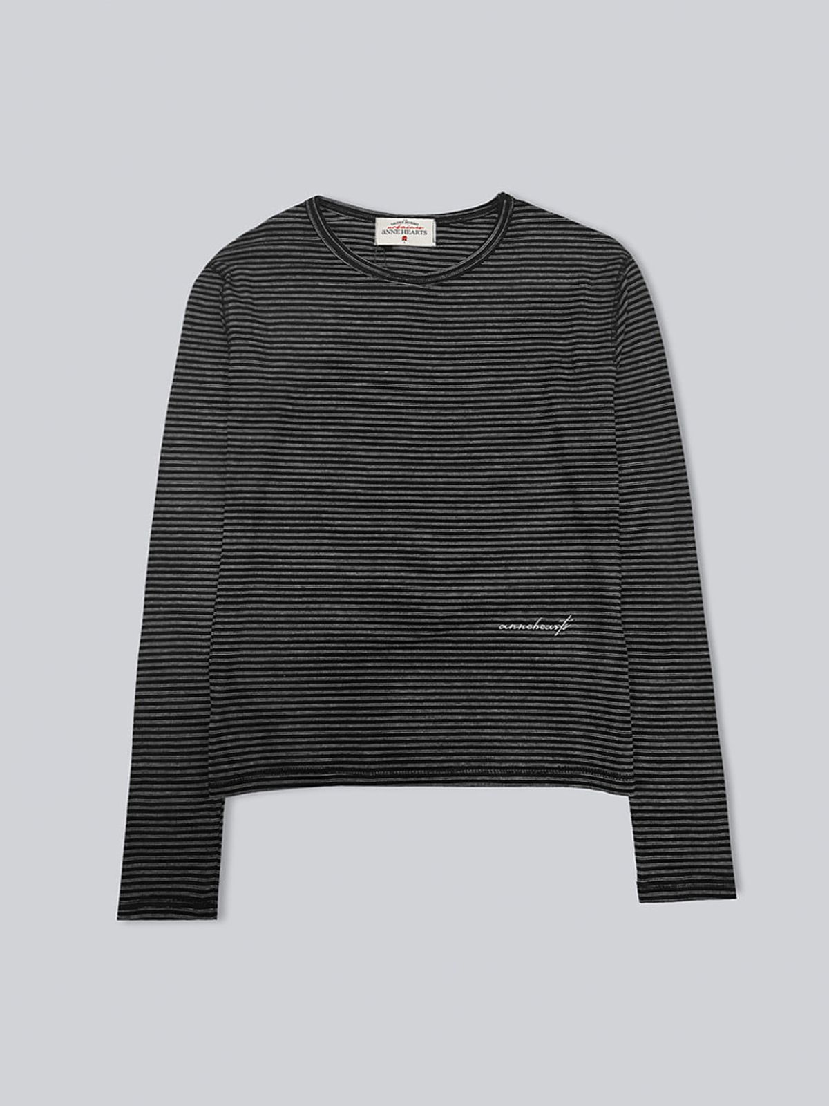 앤하츠(ANNEHEARTS) Double Stripe Slim Tee_BLACK