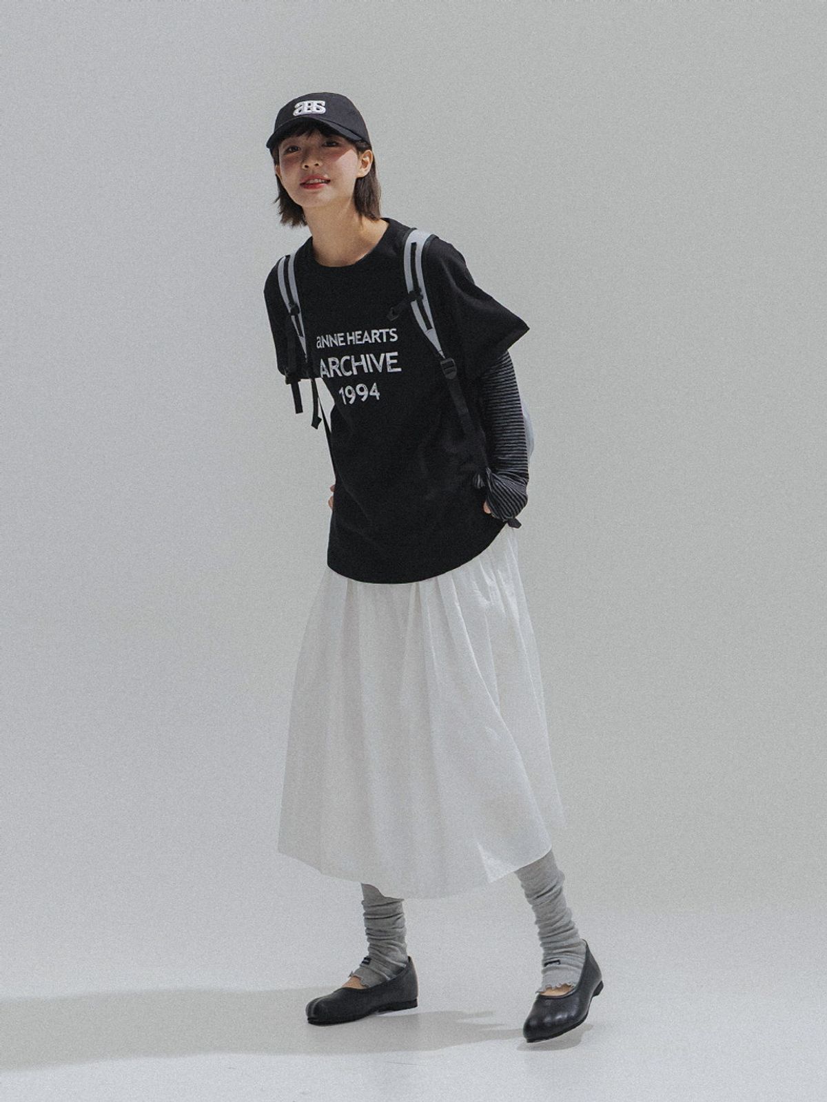 앤하츠(ANNEHEARTS) Double Stripe Slim Tee_BLACK