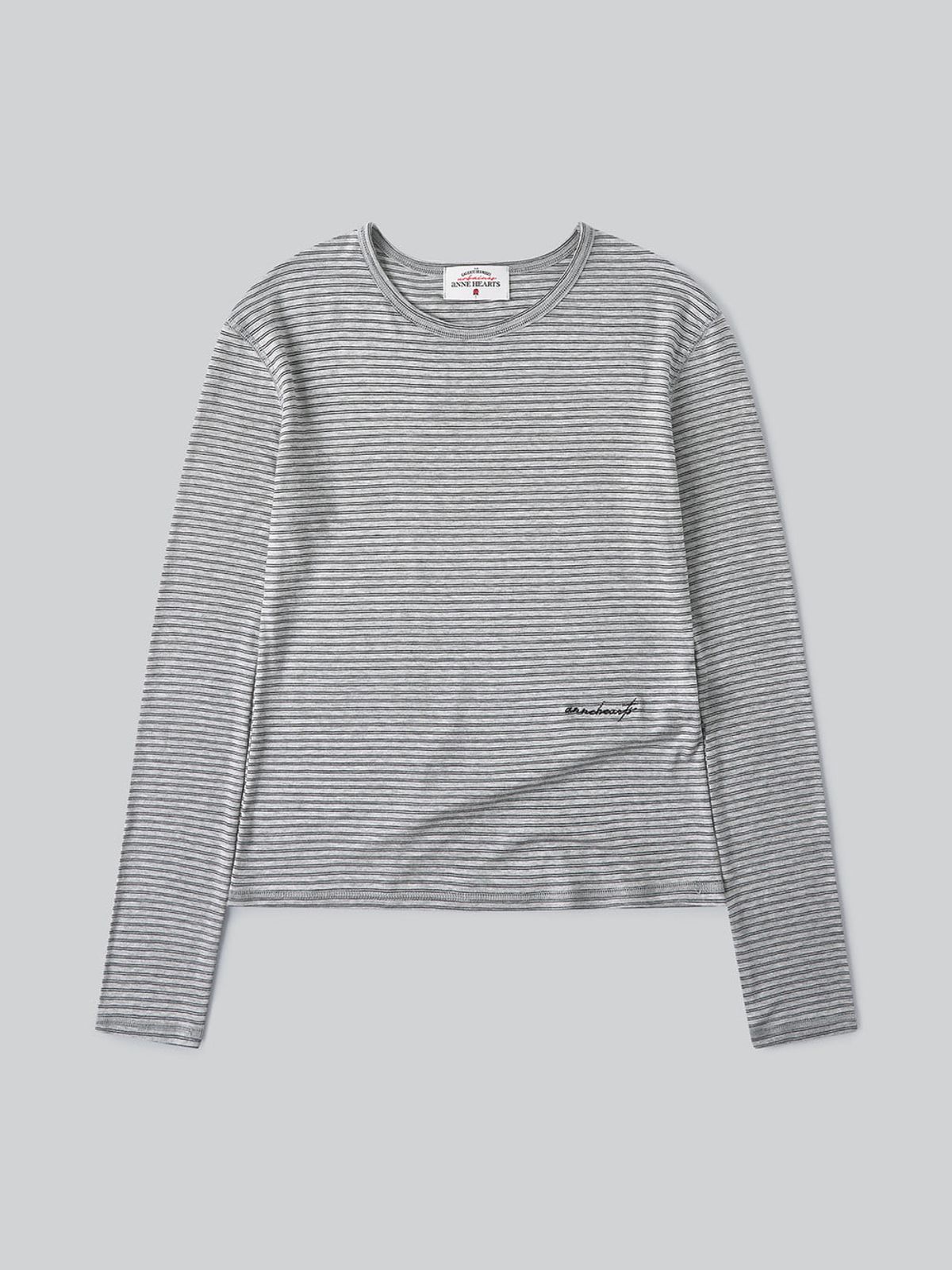 앤하츠(ANNEHEARTS) Double Stripe Slim Tee_GREY