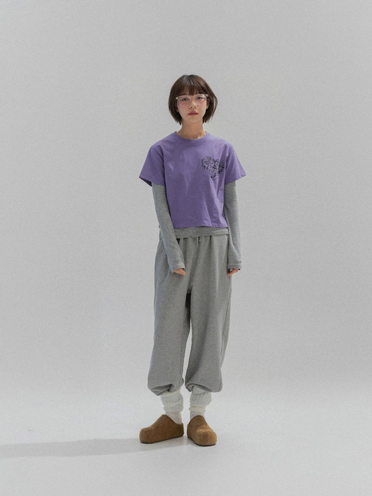 앤하츠(ANNEHEARTS) Double Stripe Slim Tee_GREY