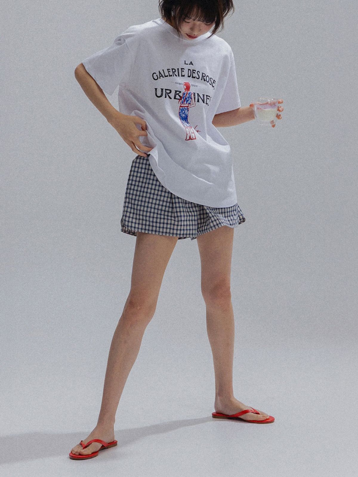앤하츠(ANNEHEARTS) Easy Relaxed Check Shorts_NAVY