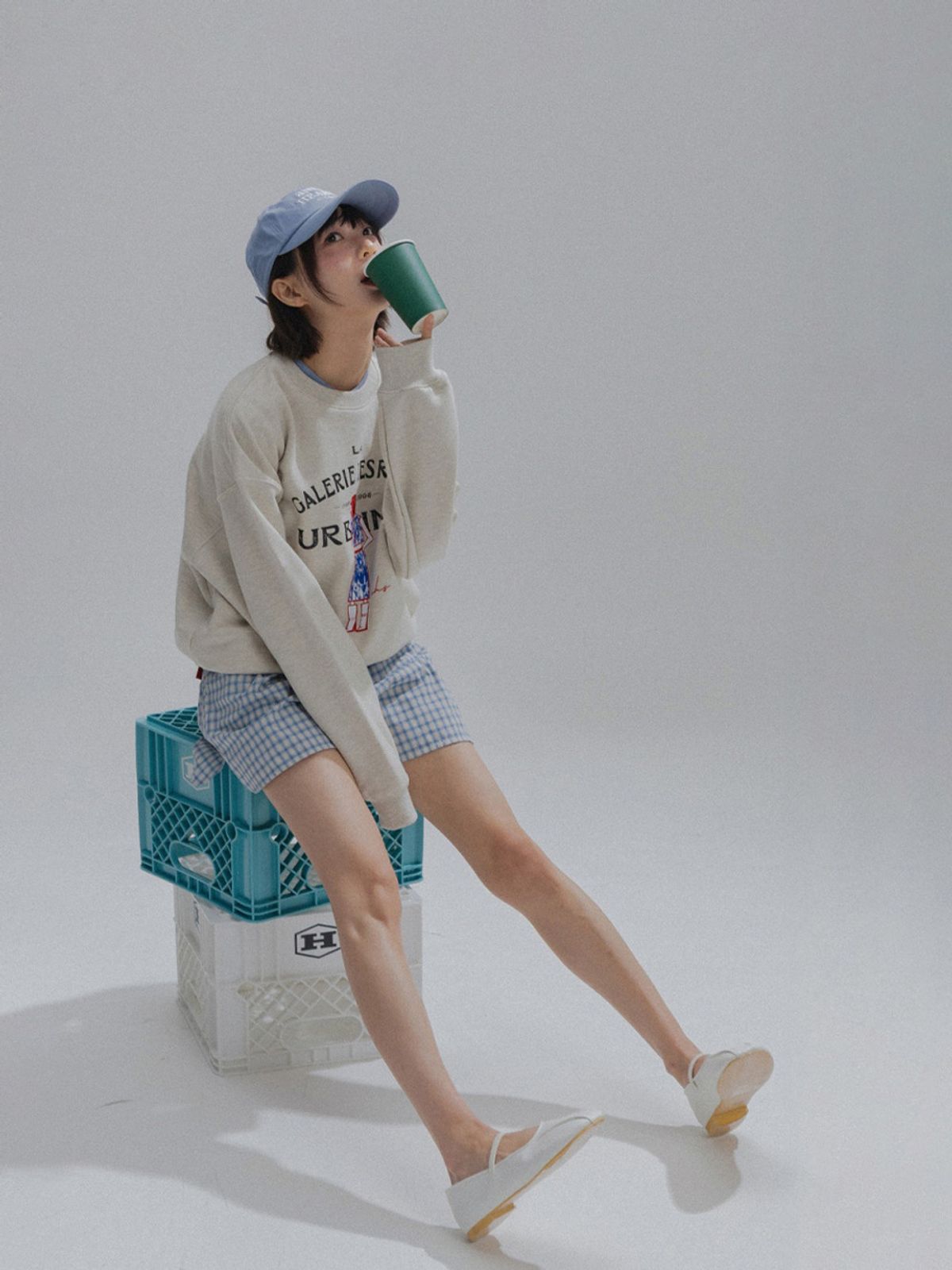 앤하츠(ANNEHEARTS) Easy Relaxed Check Shorts_BLUE