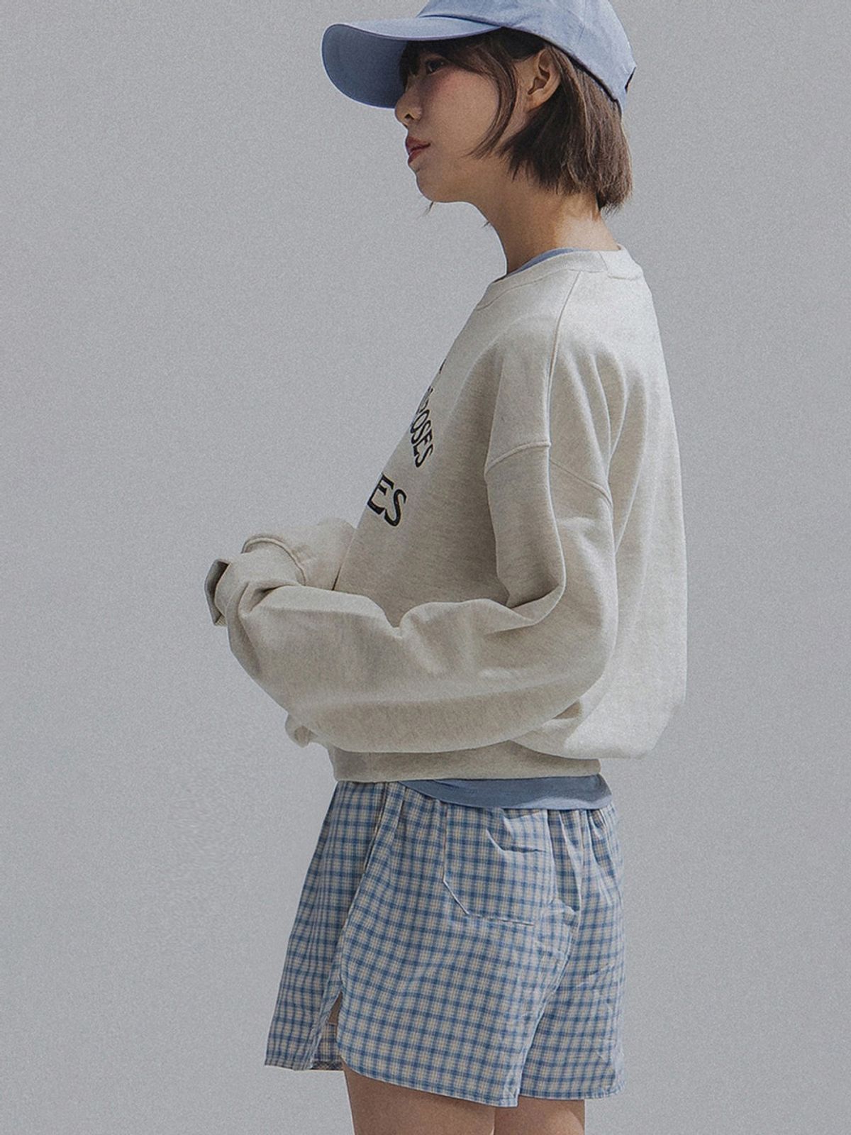 앤하츠(ANNEHEARTS) Easy Relaxed Check Shorts_BLUE