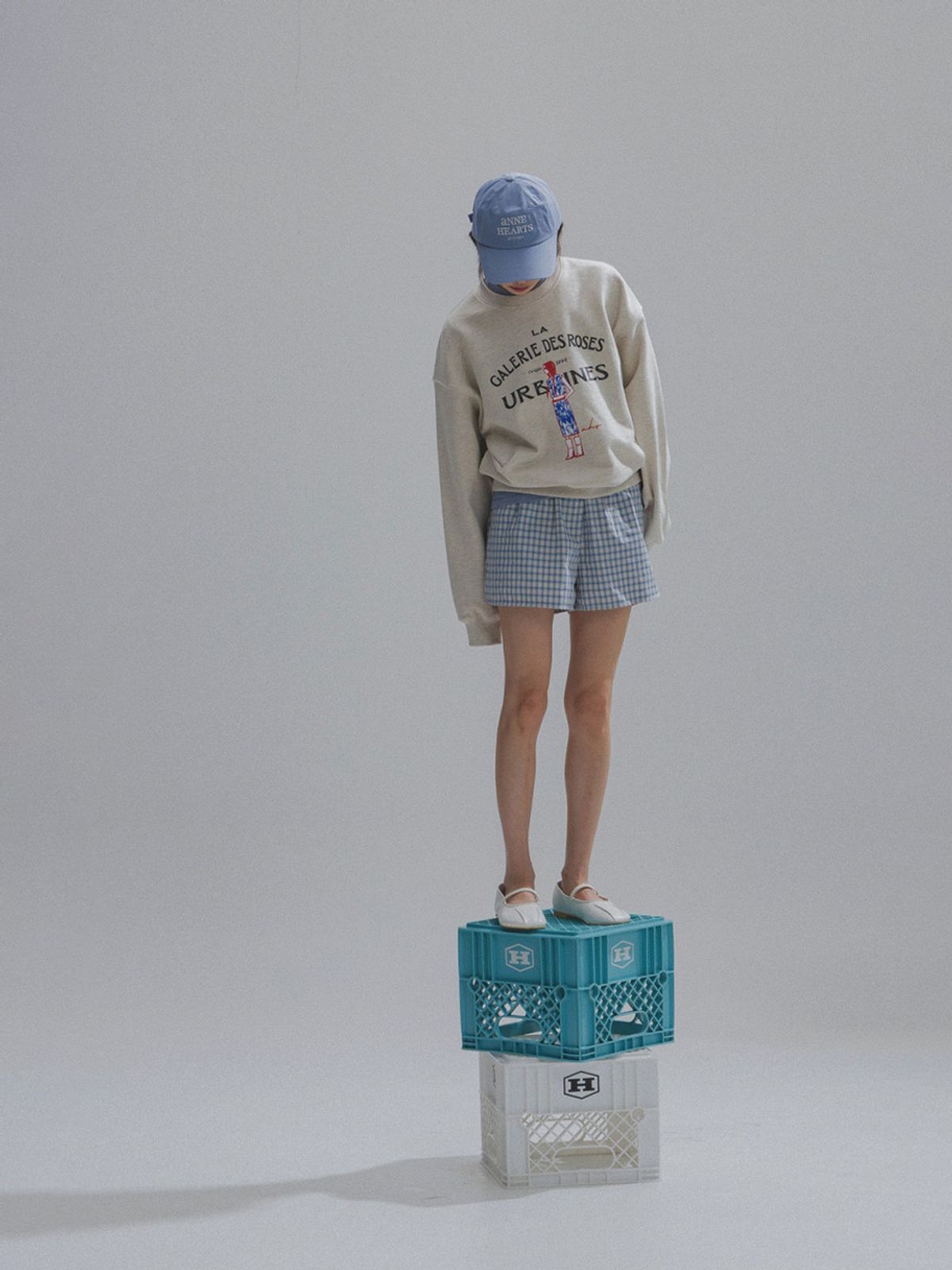 앤하츠(ANNEHEARTS) Easy Relaxed Check Shorts_BLUE
