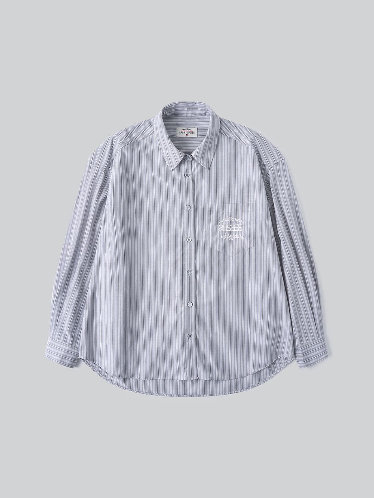 앤하츠(ANNEHEARTS) Breeze Embroidery Stripe Shirt_GREY