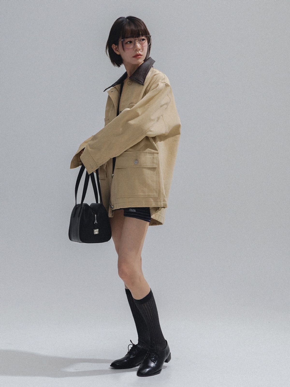 앤하츠(ANNEHEARTS) Signature Logo Overfit Work Jacket_BEIGE