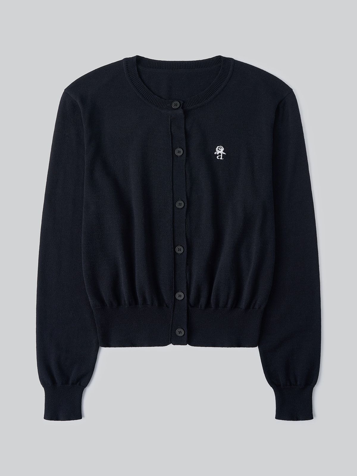 앤하츠(ANNEHEARTS) Floral Logo Wool Cardigan_NAVY