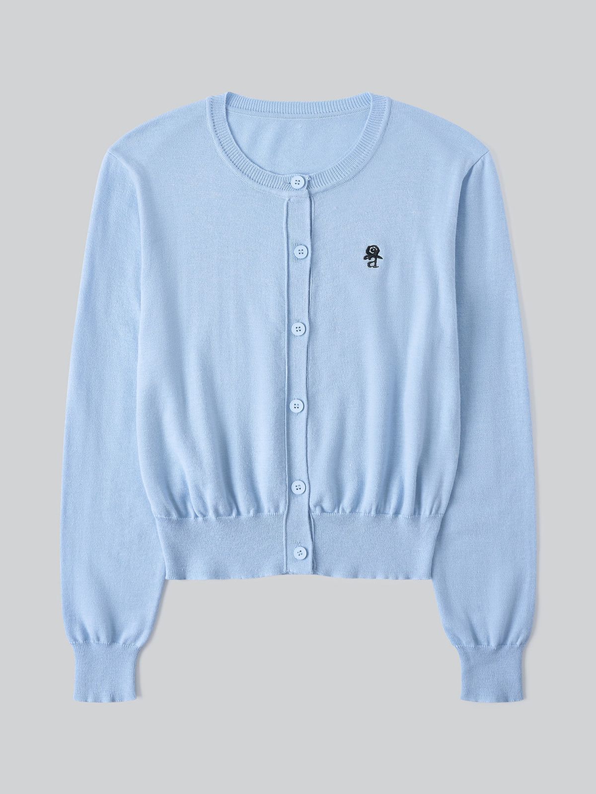 앤하츠(ANNEHEARTS) Floral Logo Wool Cardigan_BLUE