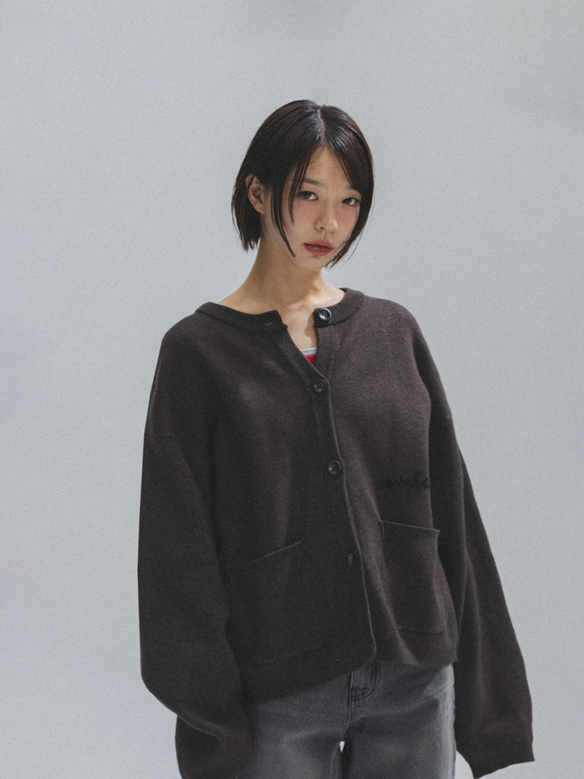 앤하츠(ANNEHEARTS) Vintage Muse Knit Cardigan_CHARCOAL