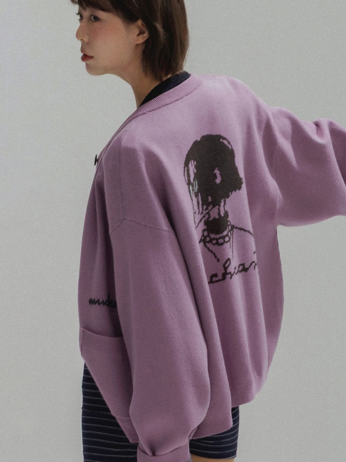 앤하츠(ANNEHEARTS) Vintage Muse Knit Cardigan_PURPLE