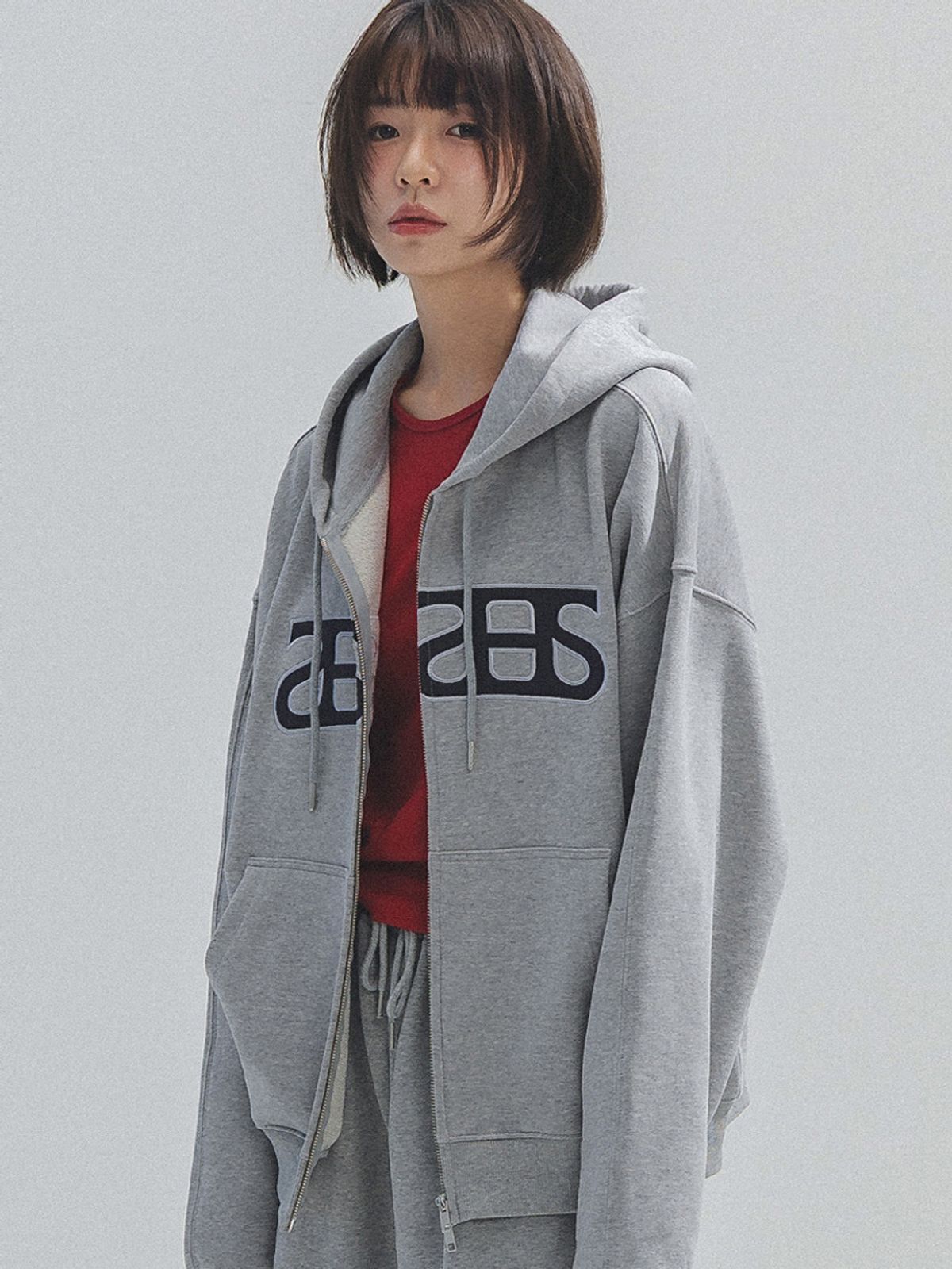 앤하츠(ANNEHEARTS) Heart Logo Hooded Zip-up_MELANGE