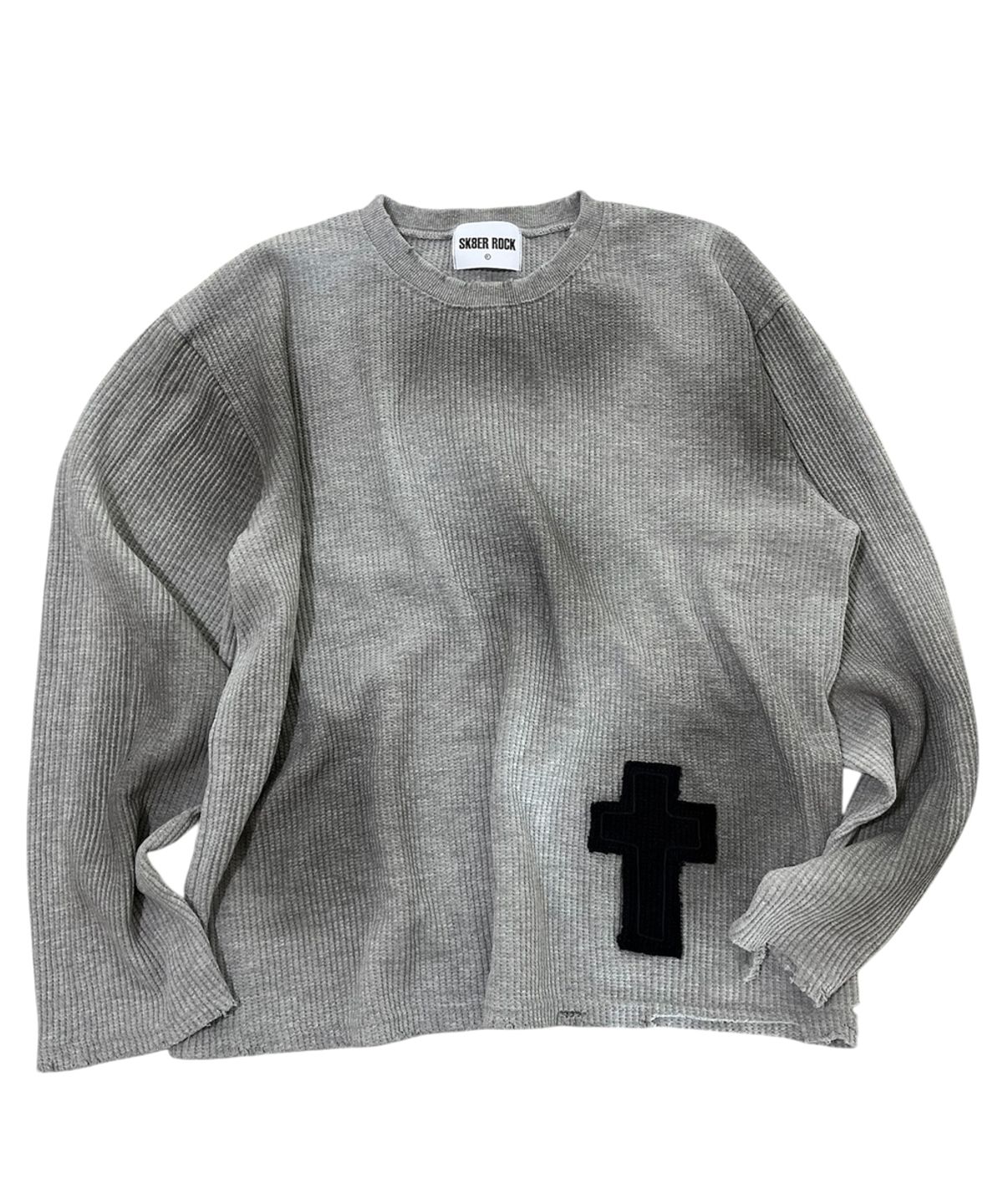 스케이터락(SK8ER ROCK) Cross Painting Grunge T-Shirt ((melange gray))