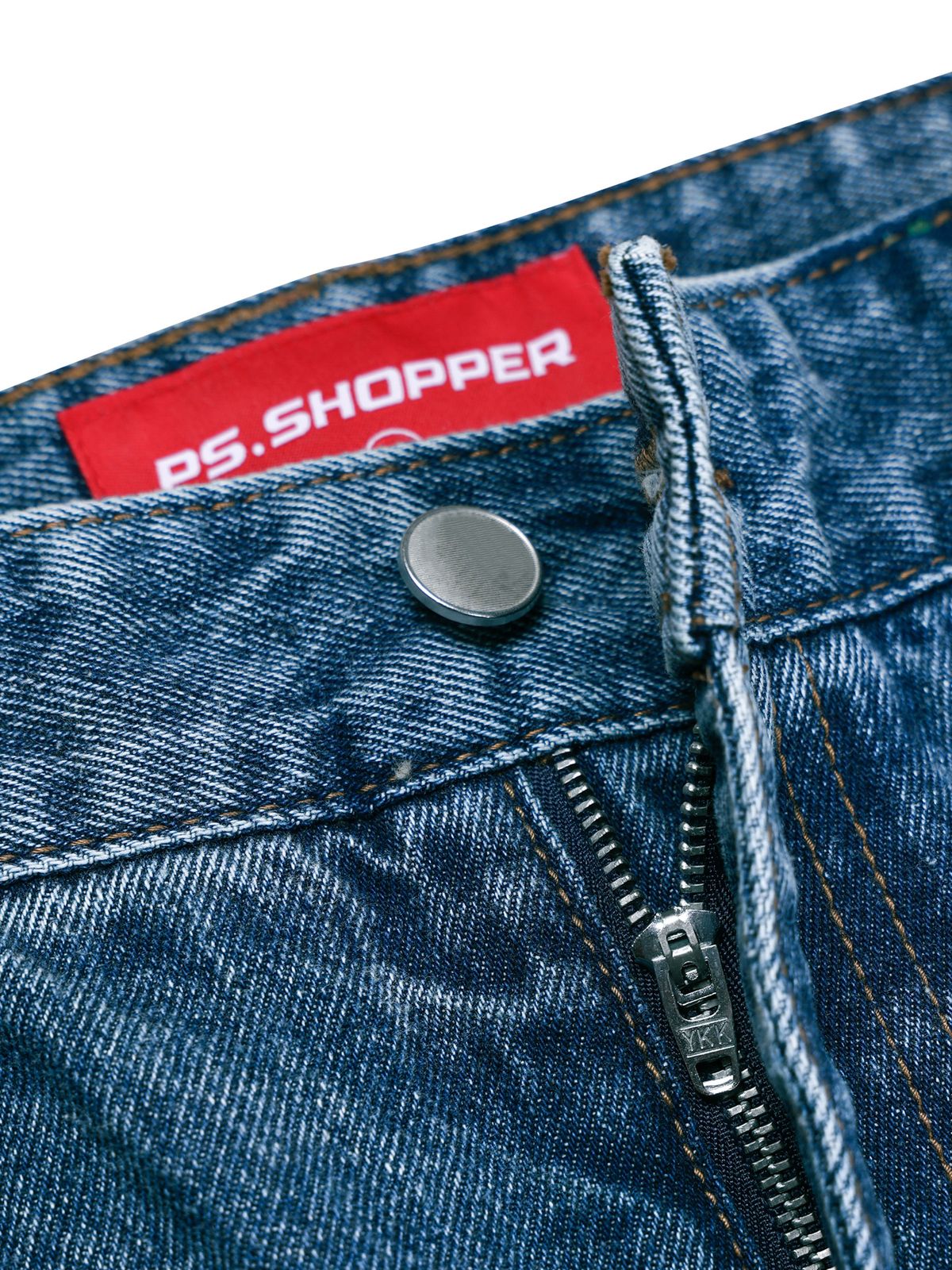피에스쇼퍼(PSSHOPPER) 커브드 워싱 와이드 데님 팬츠 [진청]
